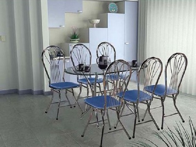 Bàn ghế phòng ăn inox chân gấp màu xanh BA-BN51